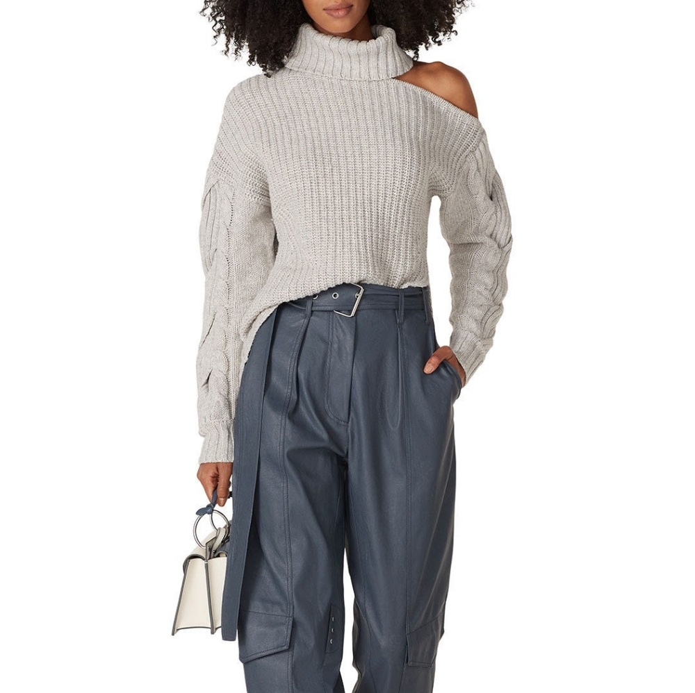 Jonathan Simkhai Dmall Gray Turtleneck With 2 Cold Shoulder